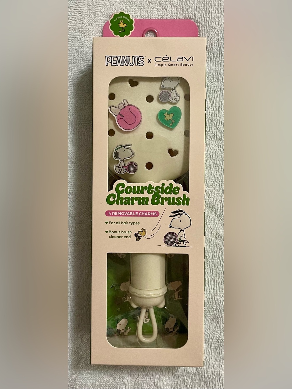 CeLaVi Peanuts Courtside Charm Brush - White with Pink and Green Accents